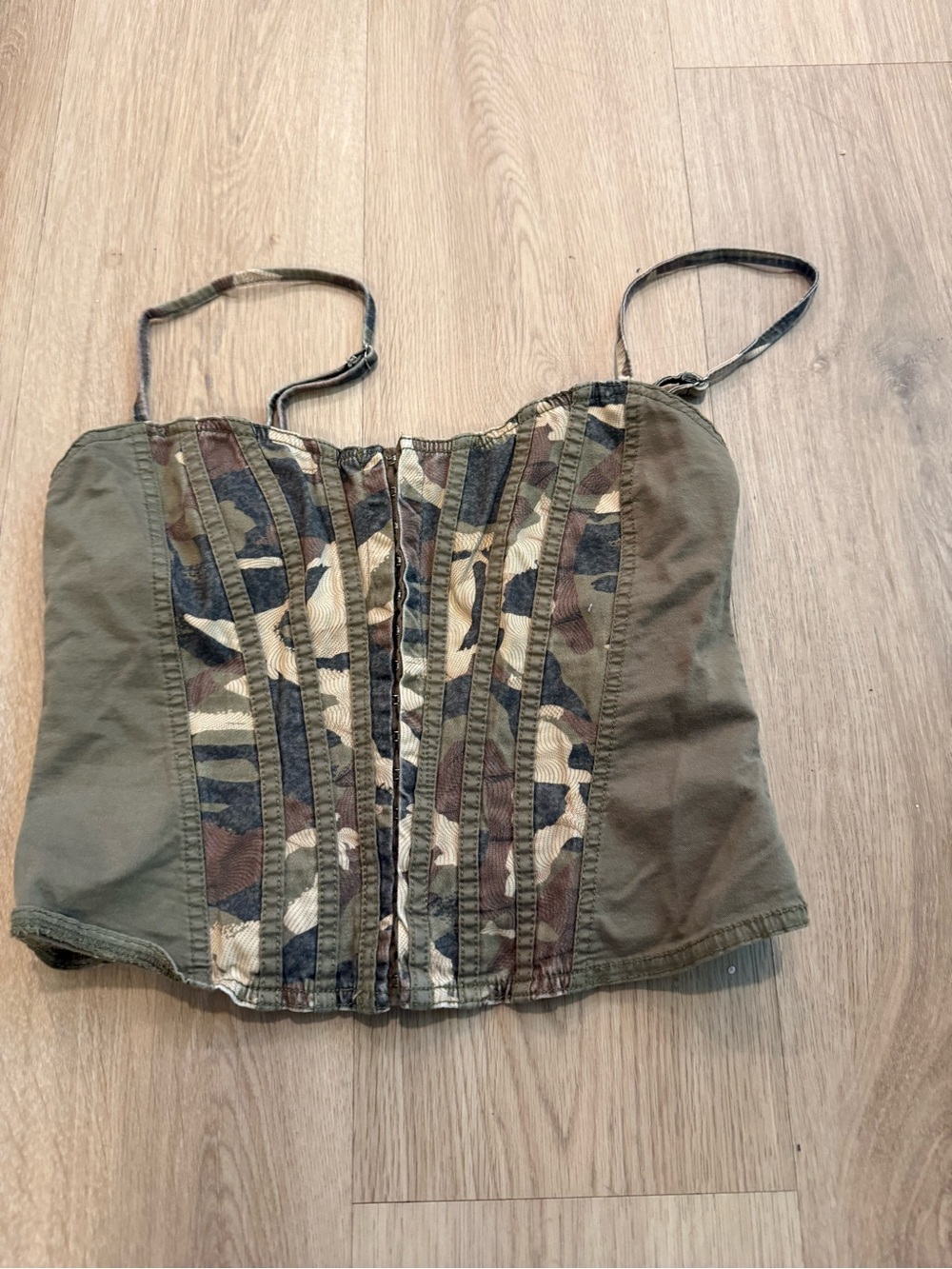 I. am. GIA Olive Camo Bustier Crop Top size small